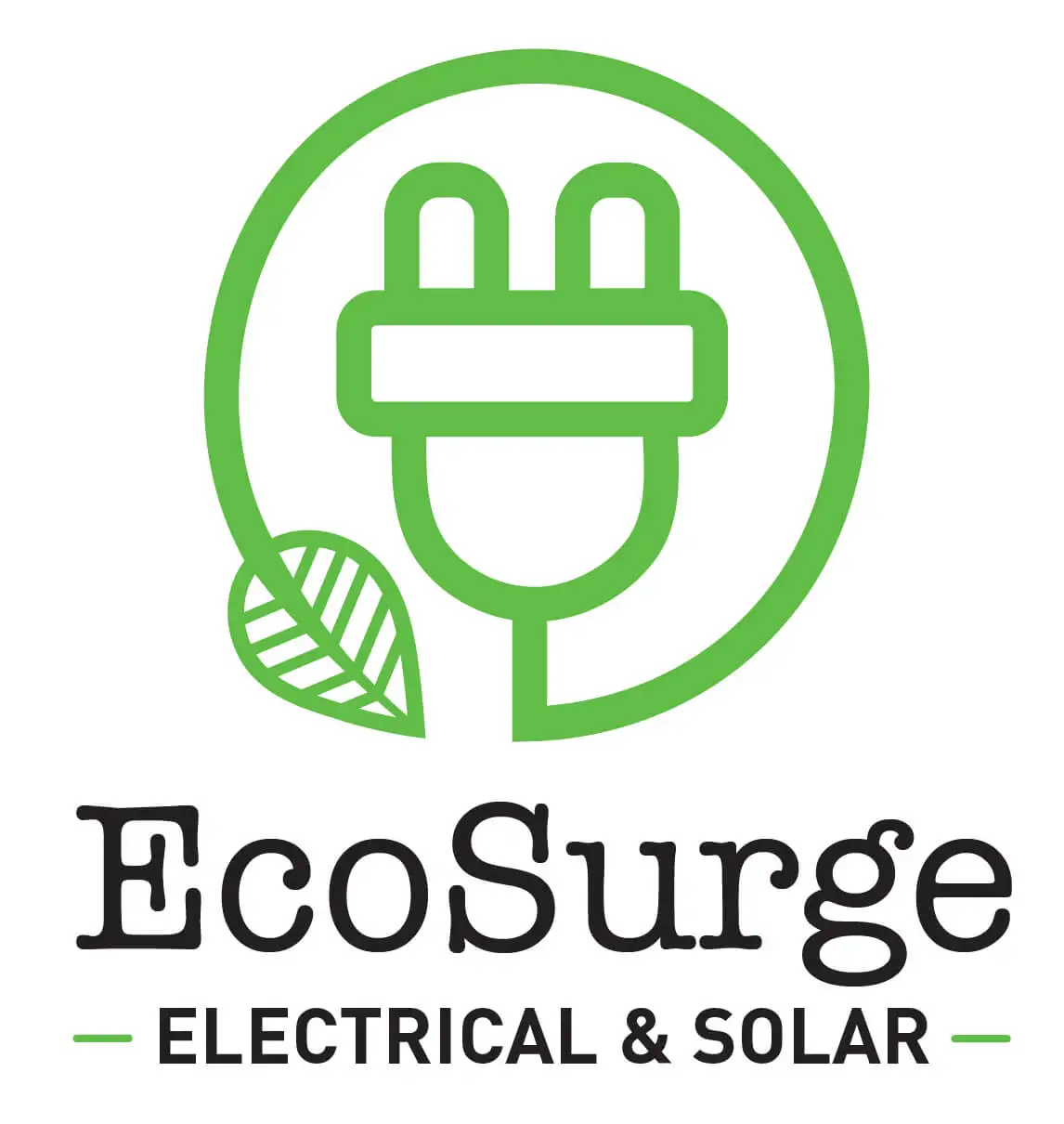 Ecosurge Electrical & Solar Logo featuring a green power plug with a leaf wrapped around the plug. This symbolises the eco-friendly Solar solutions that Ecosurge Electrical offer to the Barossa valley and Adelaide in Solar solutions.