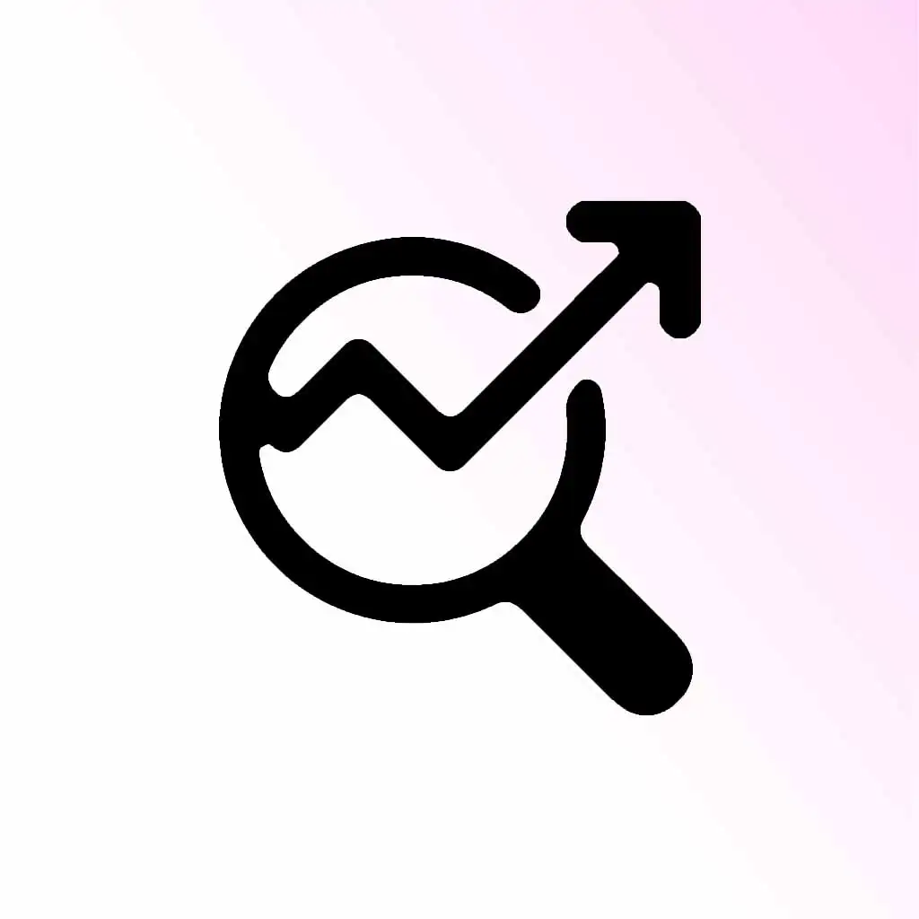 SEO search icon with magnifying glass and upward trend arrow.